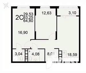 2-к квартира, вторичка, 65м2, 6/22 этаж