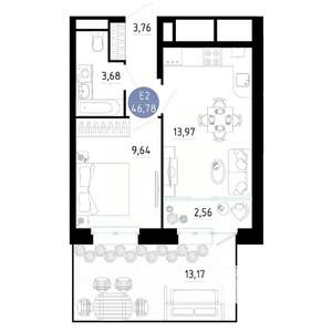 1-к квартира, вторичка, 47м2, 1/20 этаж