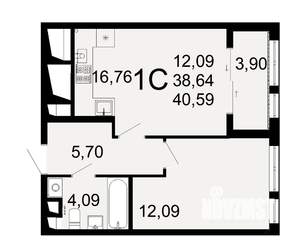 1-к квартира, вторичка, 39м2, 16/26 этаж