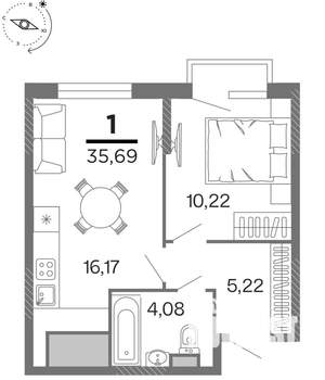 1-к квартира, строящийся дом, 36м2, 7/15 этаж
