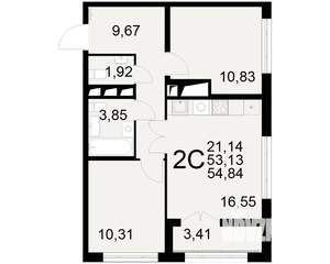 2-к квартира, вторичка, 53м2, 23/25 этаж
