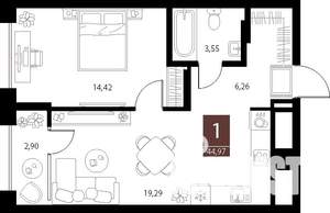 1-к квартира, вторичка, 45м2, 7/15 этаж