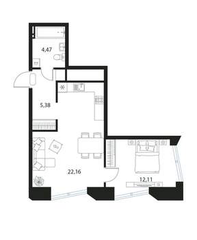 1-к квартира, вторичка, 44м2, 10/17 этаж