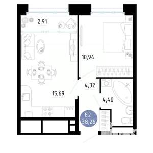 1-к квартира, вторичка, 38м2, 23/25 этаж