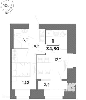 1-к квартира, вторичка, 35м2, 10/17 этаж