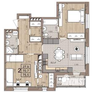 2-к квартира, вторичка, 76м2, 8/9 этаж