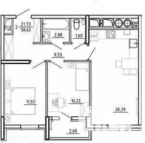 2-к квартира, вторичка, 59м2, 19/26 этаж