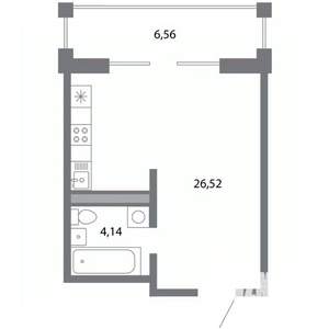 Студия квартира, строящийся дом, 34м2, 3/5 этаж