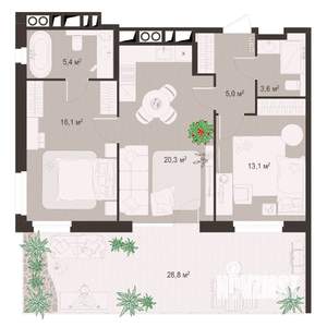 2-к квартира, строящийся дом, 93м2, 1/8 этаж