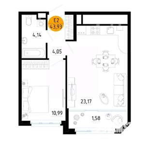 1-к квартира, вторичка, 44м2, 10/25 этаж