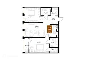 2-к квартира, вторичка, 87м2, 7/9 этаж