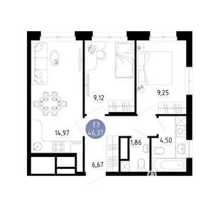 2-к квартира, вторичка, 46м2, 14/14 этаж