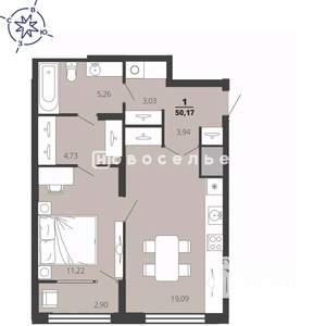 1-к квартира, вторичка, 49м2, 9/17 этаж