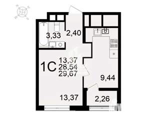 1-к квартира, сданный дом, 28м2, 16/26 этаж