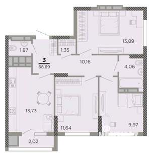 3-к квартира, вторичка, 69м2, 10/24 этаж