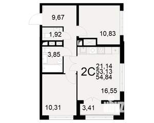 2-к квартира, вторичка, 53м2, 2/25 этаж