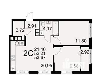 2-к квартира, вторичка, 52м2, 11/22 этаж