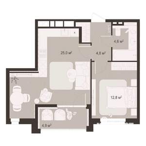 1-к квартира, строящийся дом, 52м2, 6/8 этаж