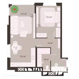 2-к квартира, вторичка, 54м2, 3/9 этаж