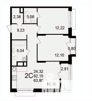 2-к квартира, вторичка, 64м2, 8/26 этаж