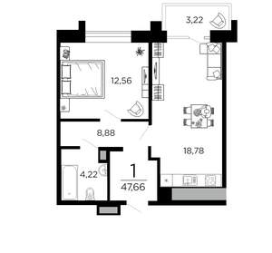 1-к квартира, вторичка, 45м2, 16/19 этаж