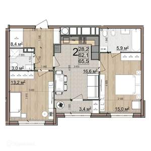 2-к квартира, вторичка, 66м2, 20/26 этаж