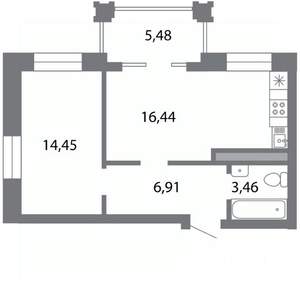1-к квартира, строящийся дом, 44м2, 5/5 этаж