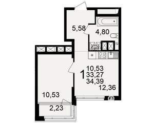 1-к квартира, вторичка, 33м2, 2/25 этаж