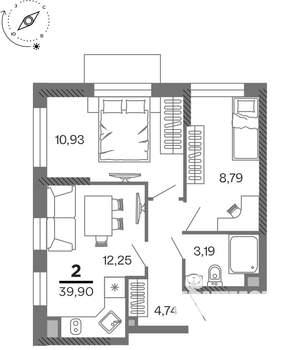 2-к квартира, вторичка, 40м2, 2/25 этаж