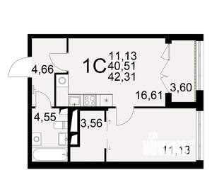 1-к квартира, вторичка, 41м2, 17/25 этаж
