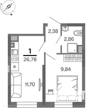 1-к квартира, вторичка, 27м2, 12/26 этаж
