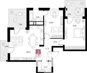 2-к квартира, вторичка, 80м2, 9/9 этаж