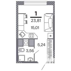 1-к квартира, строящийся дом, 24м2, 3/25 этаж