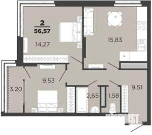 2-к квартира, вторичка, 57м2, 12/24 этаж
