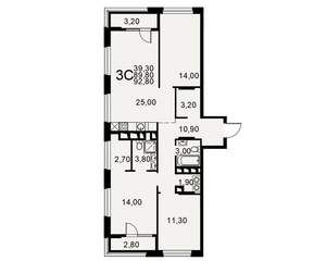 3-к квартира, вторичка, 90м2, 16/25 этаж