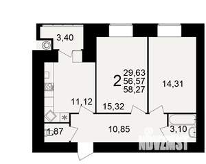 2-к квартира, вторичка, 57м2, 1/15 этаж