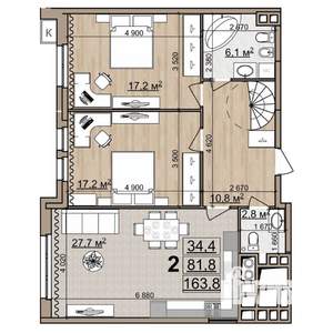 2-к квартира, вторичка, 164м2, 4/4 этаж