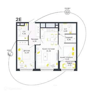 2-к квартира, вторичка, 65м2, 19/26 этаж