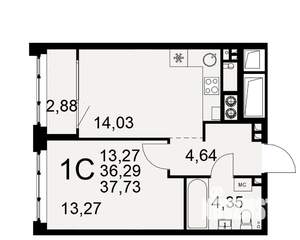 1-к квартира, вторичка, 36м2, 3/10 этаж