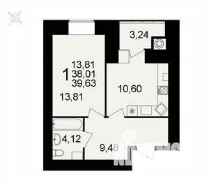 1-к квартира, вторичка, 40м2, 12/16 этаж