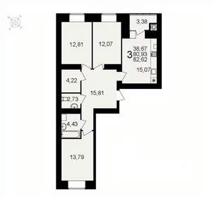 3-к квартира, вторичка, 83м2, 1/16 этаж