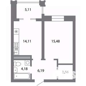 1-к квартира, строящийся дом, 45м2, 5/5 этаж