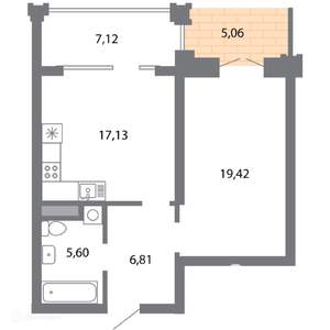 1-к квартира, вторичка, 54м2, 1/6 этаж