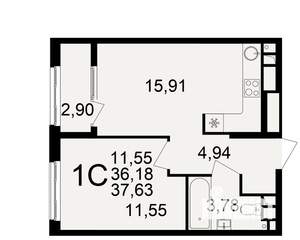 1-к квартира, вторичка, 36м2, 3/21 этаж