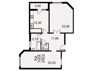 2-к квартира, вторичка, 76м2, 10/17 этаж