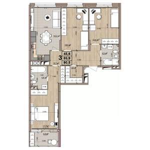 3-к квартира, строящийся дом, 91м2, 8/25 этаж