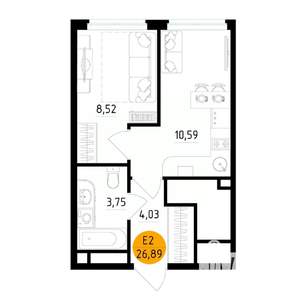 1-к квартира, вторичка, 27м2, 10/25 этаж