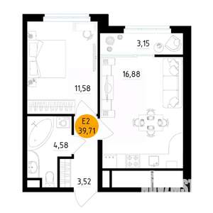 1-к квартира, вторичка, 40м2, 15/25 этаж