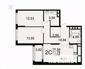 2-к квартира, вторичка, 71м2, 18/26 этаж