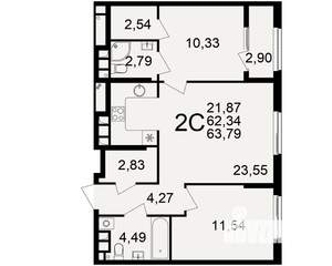 2-к квартира, вторичка, 62м2, 12/21 этаж